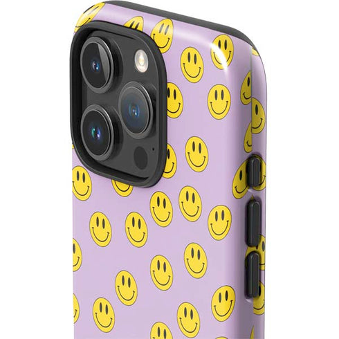 Purple Happy Face Pattern iPhone 16 Pro Impact Case